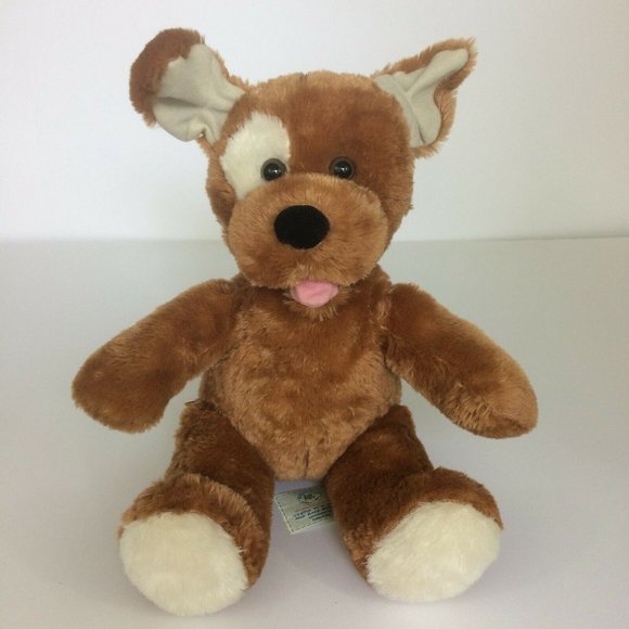 Build A Bear Brown Puppy Dog Plush 15" Stuffed Animal White Eye Patch Tongue Out - Picture 2 of 11